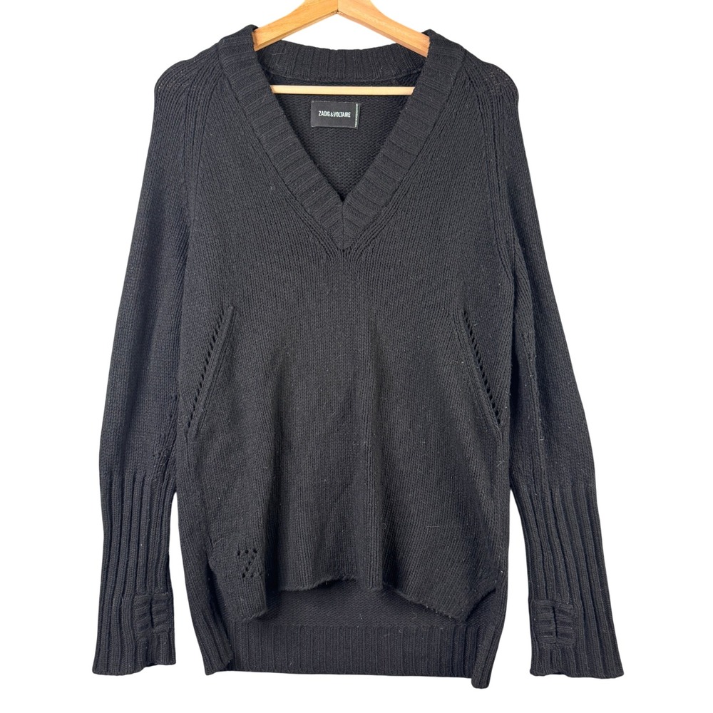 Zadig & Voltaire J'ai Reve d'Amour Black V-Neck Graphic Back Knit Sweater